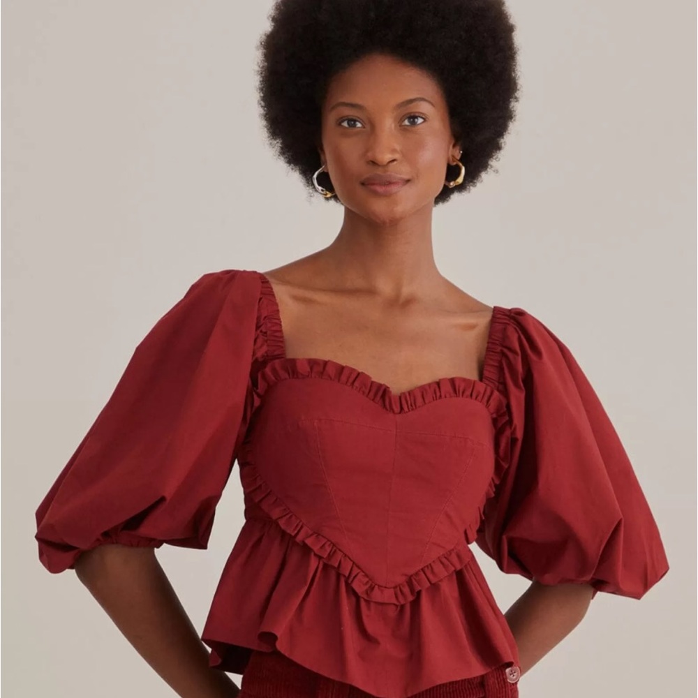 ISO!!! Farm Rio Marsala Heart Puff Sleeve Top - S or M